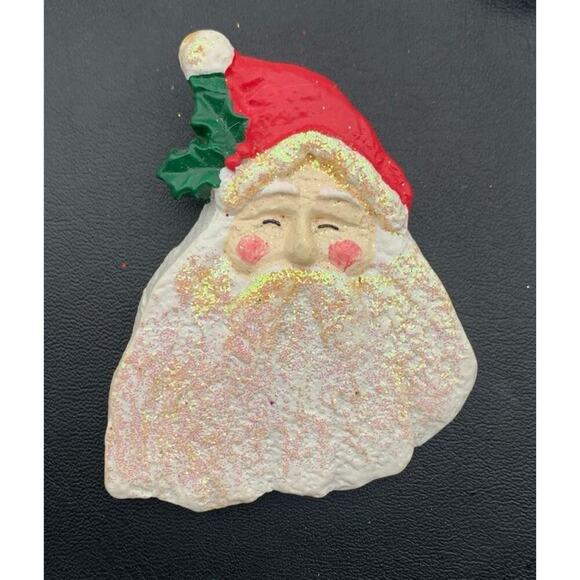 Vintage Christmas Santa Sparkly Ceramic Brooch - Picture 2 of 4